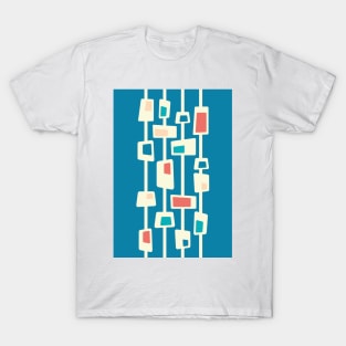 Mid Century Funky Blocks in blue, yellow, peach and dark salmon T-Shirt